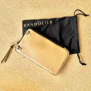 NWOT Bandolier Smooth Leather Expanded Zip Pouch | Tan Gold